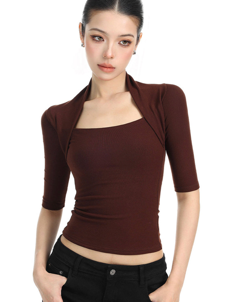 スリムフィット七分袖トップス