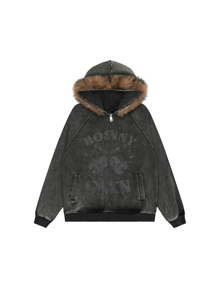 ファー付きフードジャケット（ファー取り外し可能）