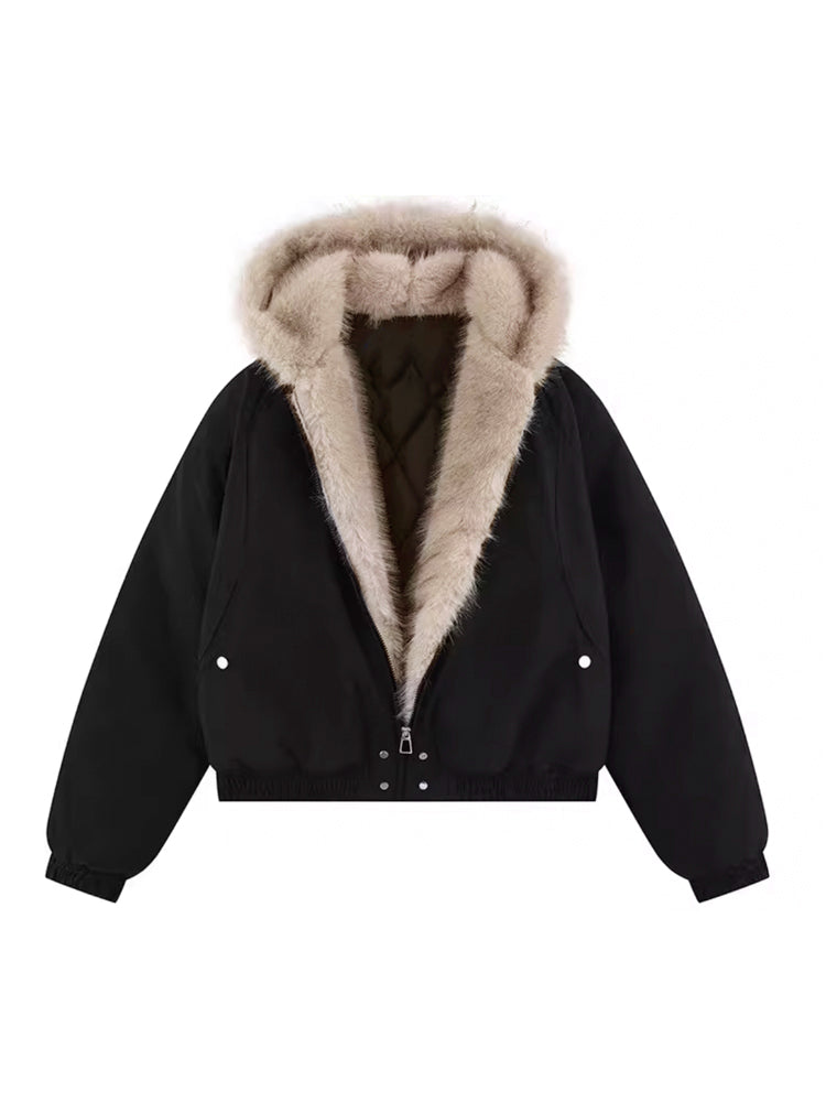 【即納】フード付きファーコート