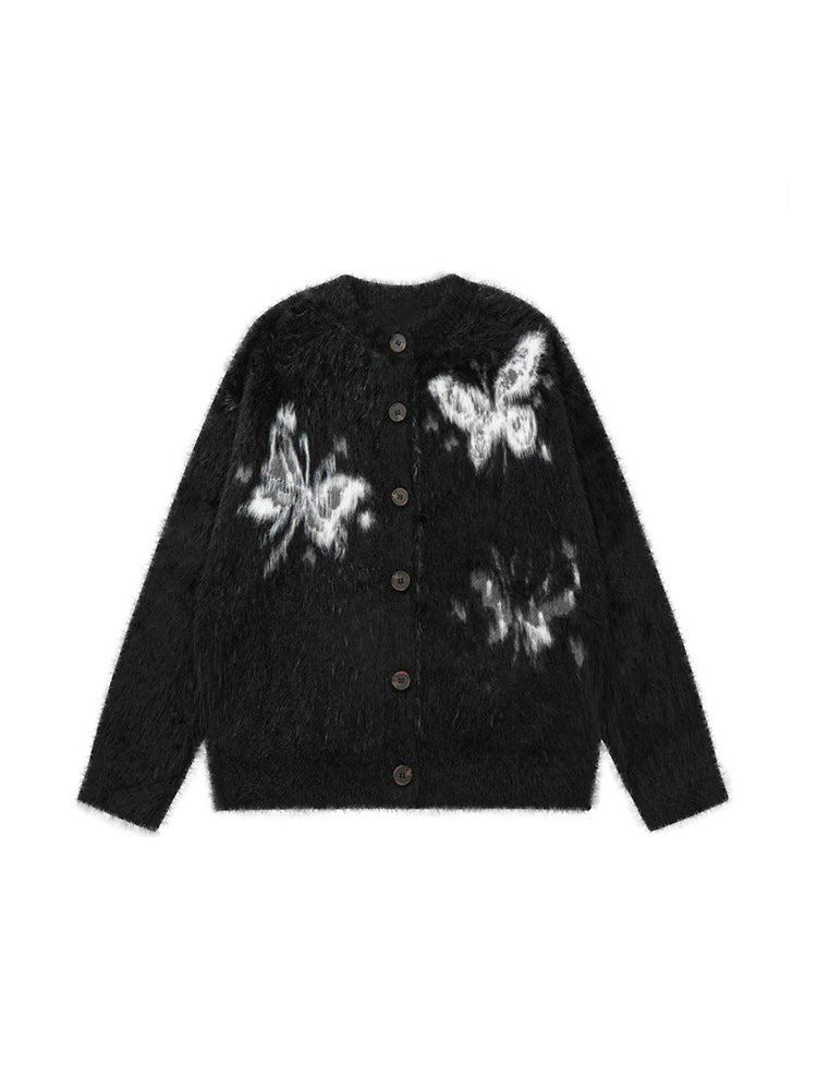 Butterfly embroidered knit cardigan