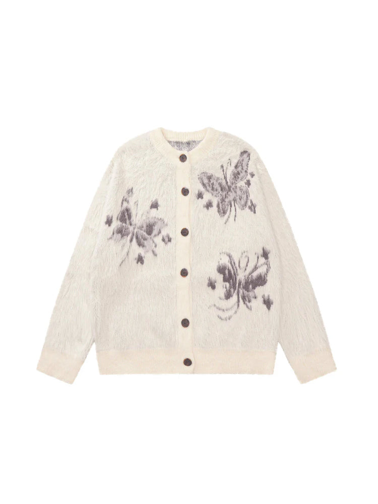 Butterfly embroidered knit cardigan