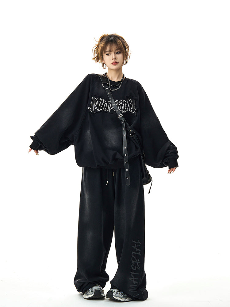 ユニセックス ルーズヴィンテージ刺繍スウェット