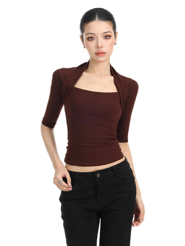 スリムフィット七分袖トップス