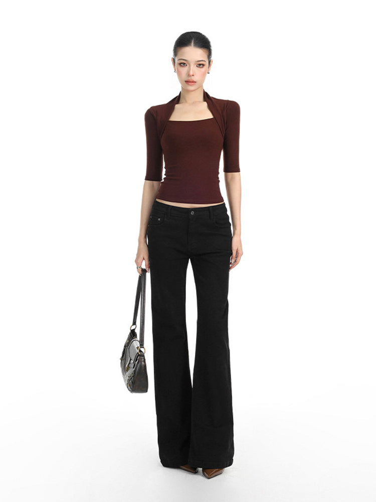 スリムフィット七分袖トップス