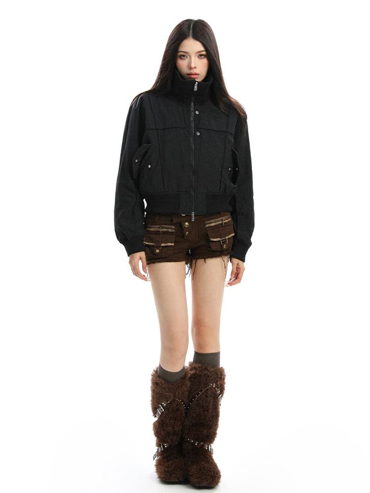 レトロスタンドカラーショートジャケット