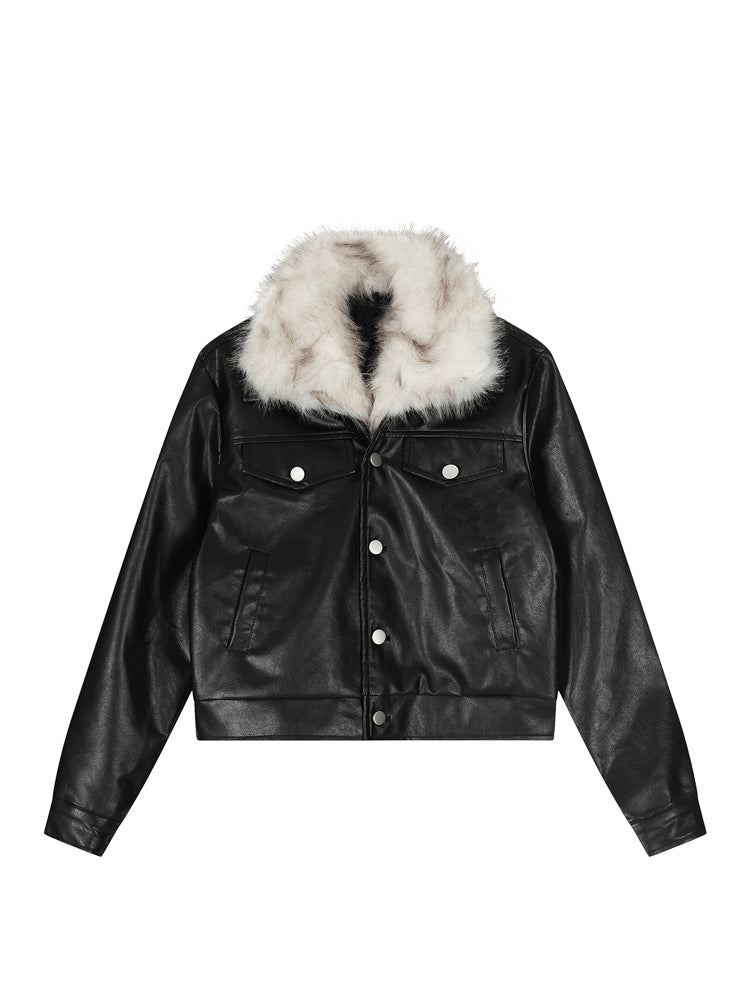 ファー付きショートレザージャケット（ファー取り外し可