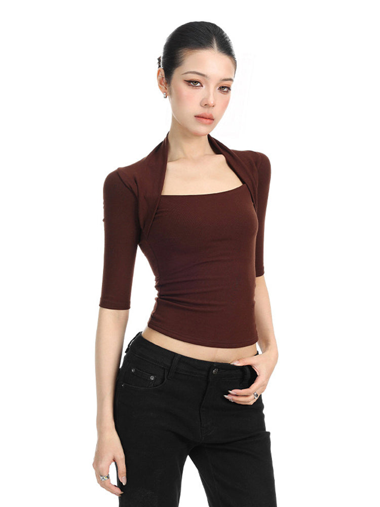 スリムフィット七分袖トップス