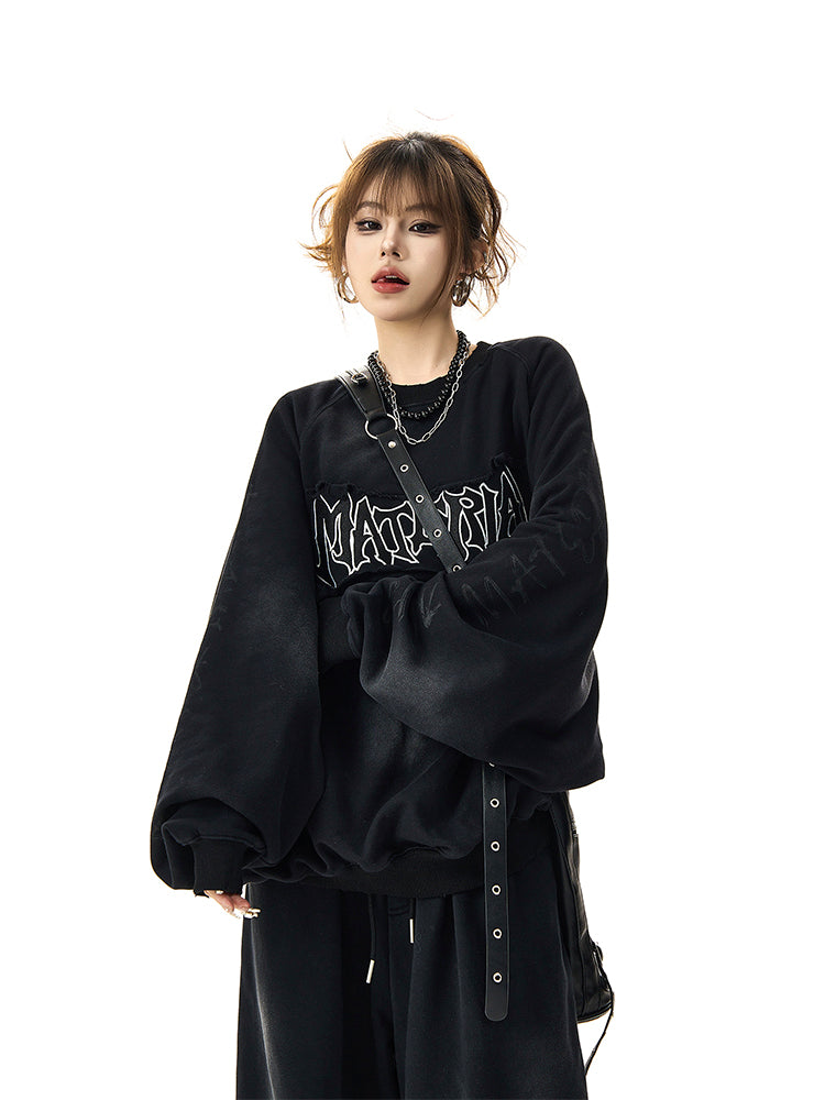 ユニセックス ルーズヴィンテージ刺繍スウェット