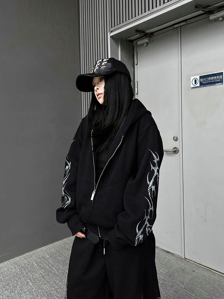 プリント カジュアル ジップアップフーディー セットアップ