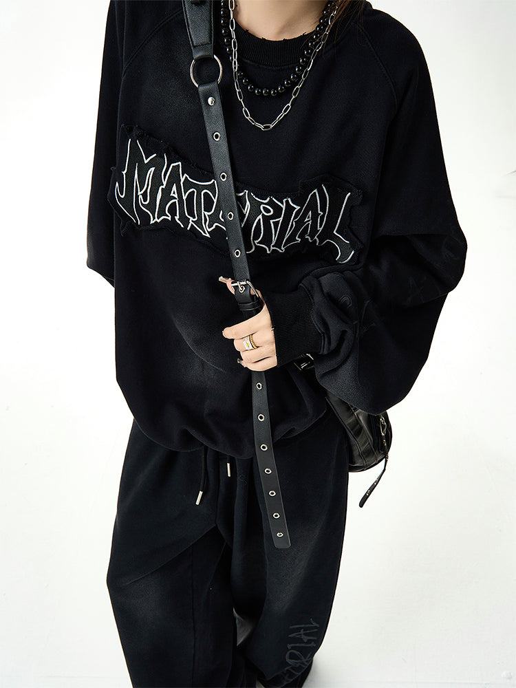 ユニセックス ルーズヴィンテージ刺繍スウェット