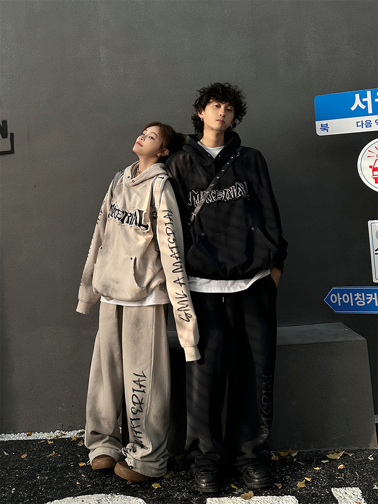 ユニセックス ルーズヴィンテージ刺繍スウェット