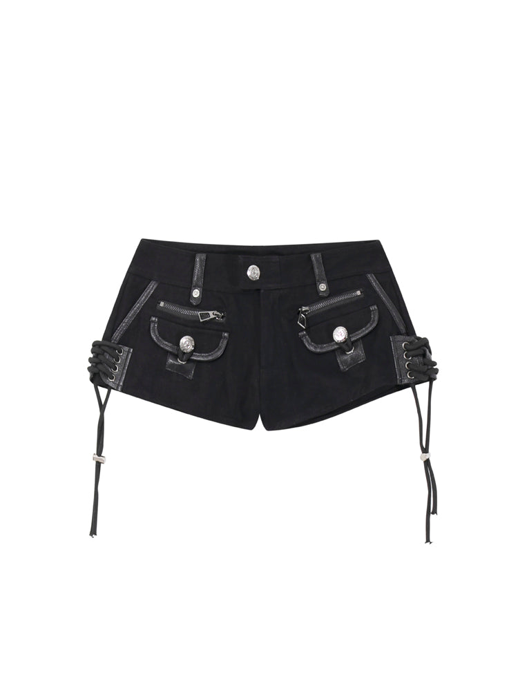 ギャル風のウォッシュドデニム超ショートパンツ