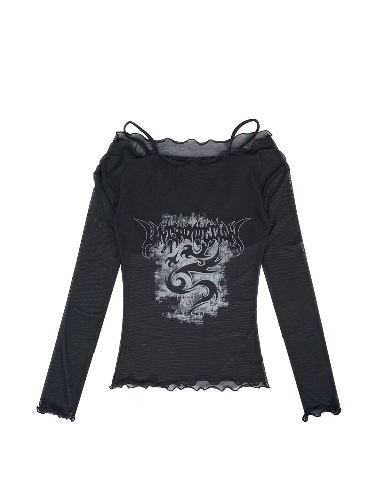 Mesh print long sleeve T-shirt