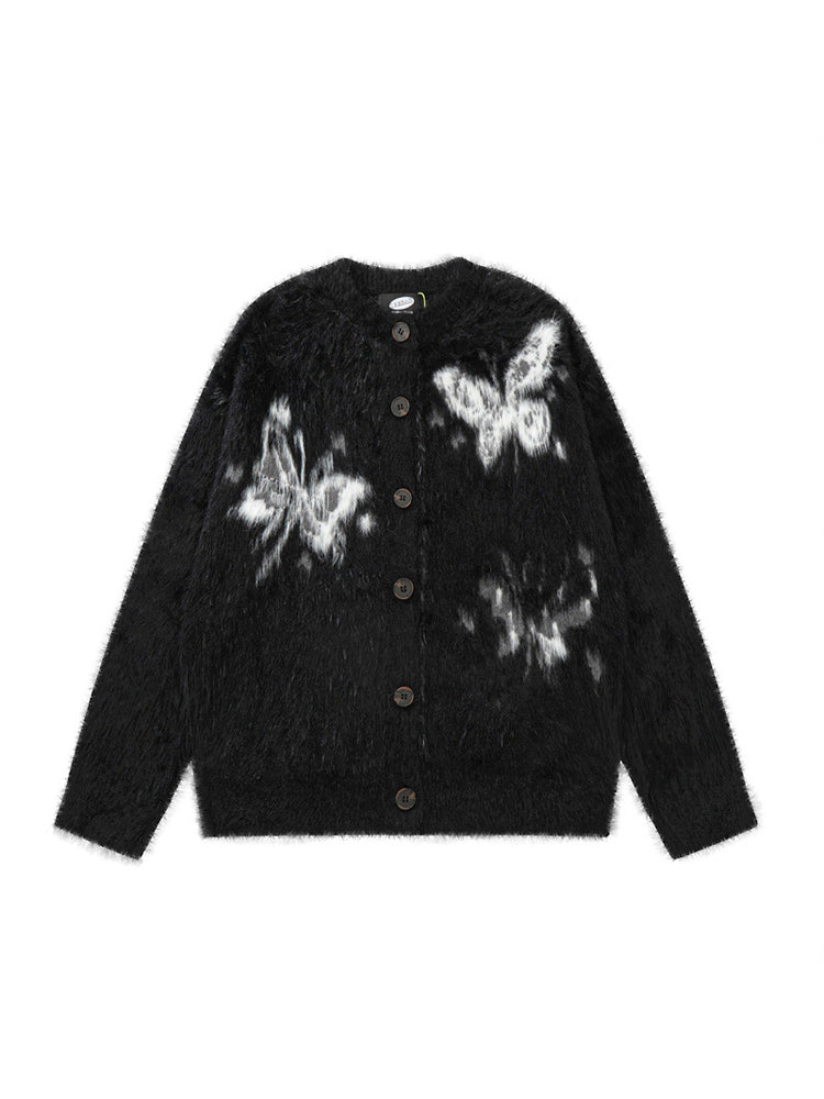 Butterfly embroidered knit cardigan