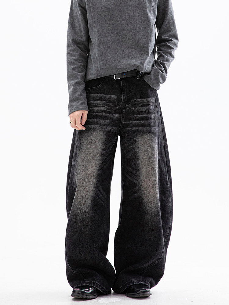 ヴィンテージウォッシュ 猫ヒゲ カーブデニムパンツ