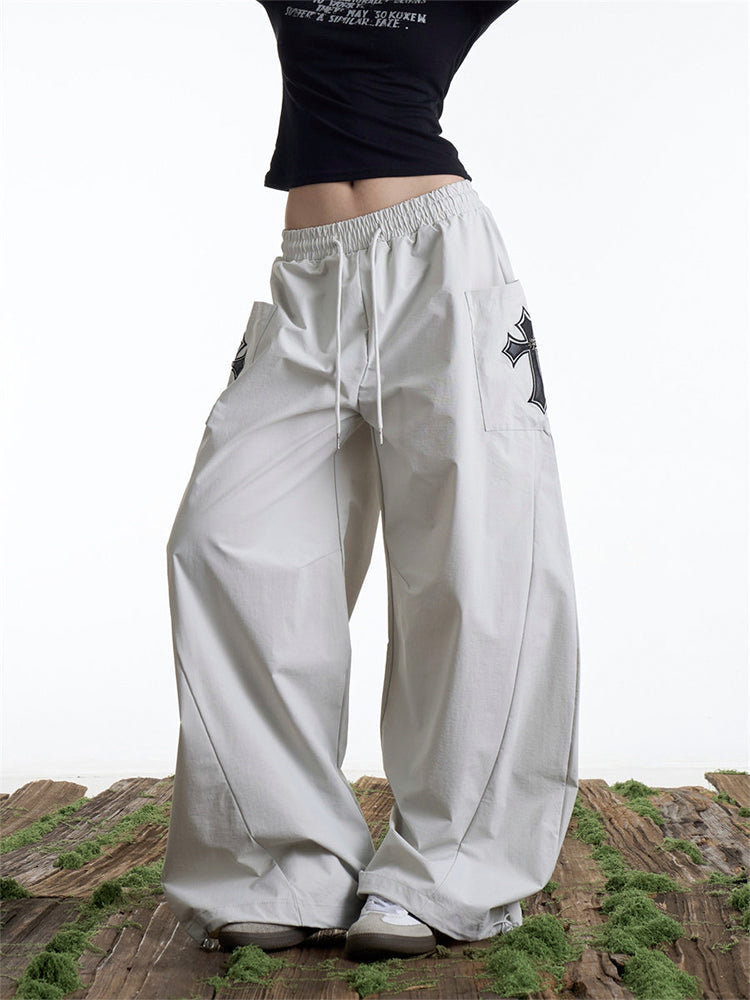 クロス刺繍 カーゴパラシュートパンツ