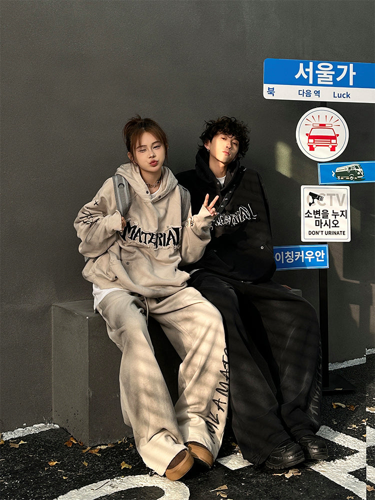 ユニセックス ルーズヴィンテージ刺繍スウェット