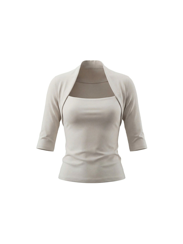 スリムフィット七分袖トップス