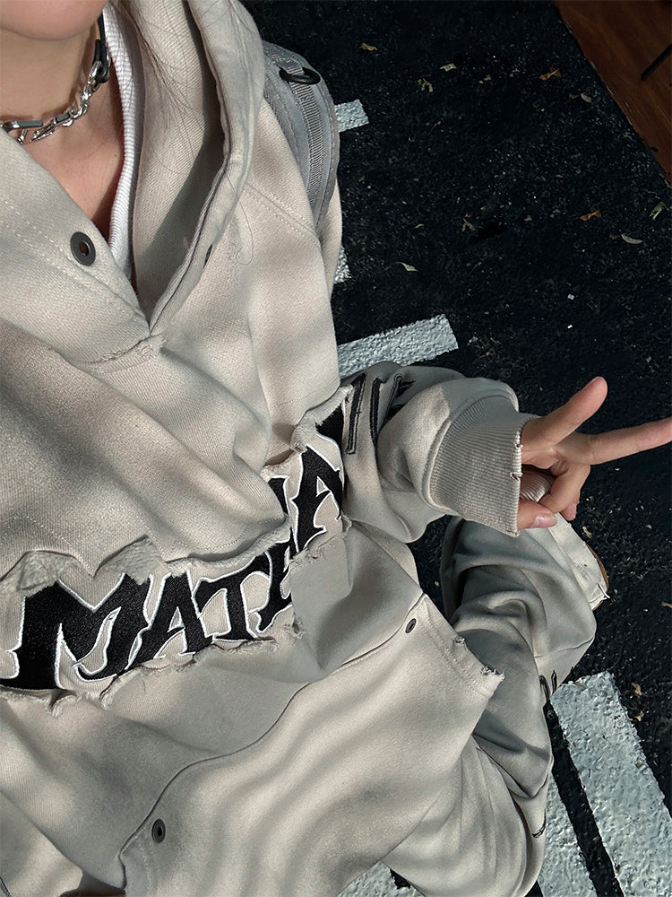 ユニセックス ルーズヴィンテージ刺繍スウェット