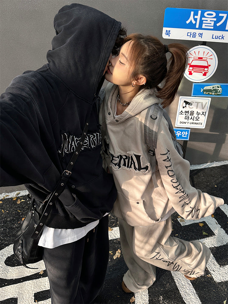 ユニセックス ルーズヴィンテージ刺繍スウェット