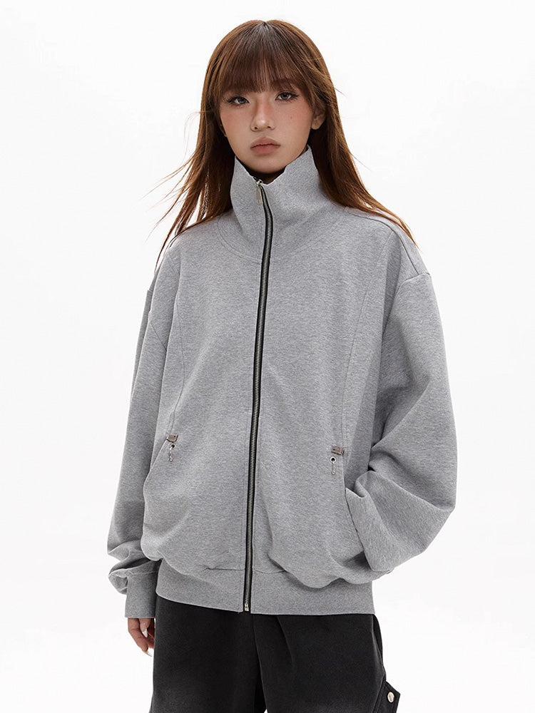 Stand collar sweat jacket