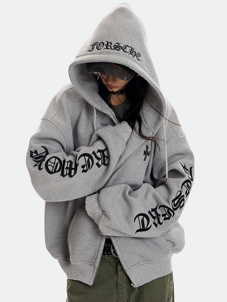 グレー刺繍ロゴフーディージャケット