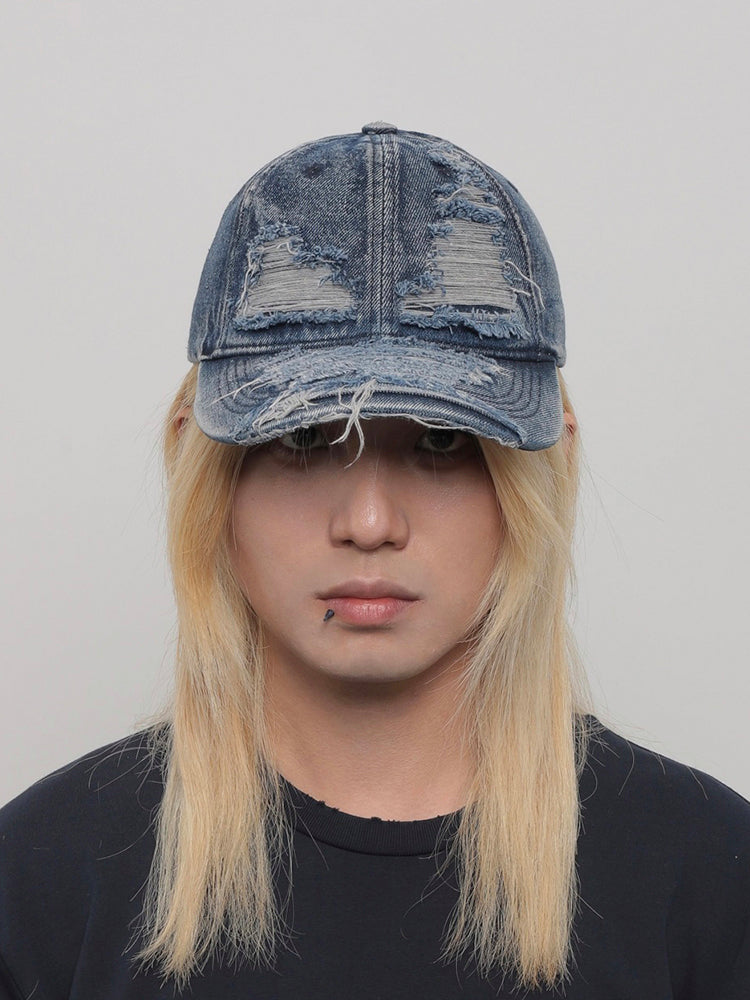 ダメージ加工ヴィンテージデニムキャップ