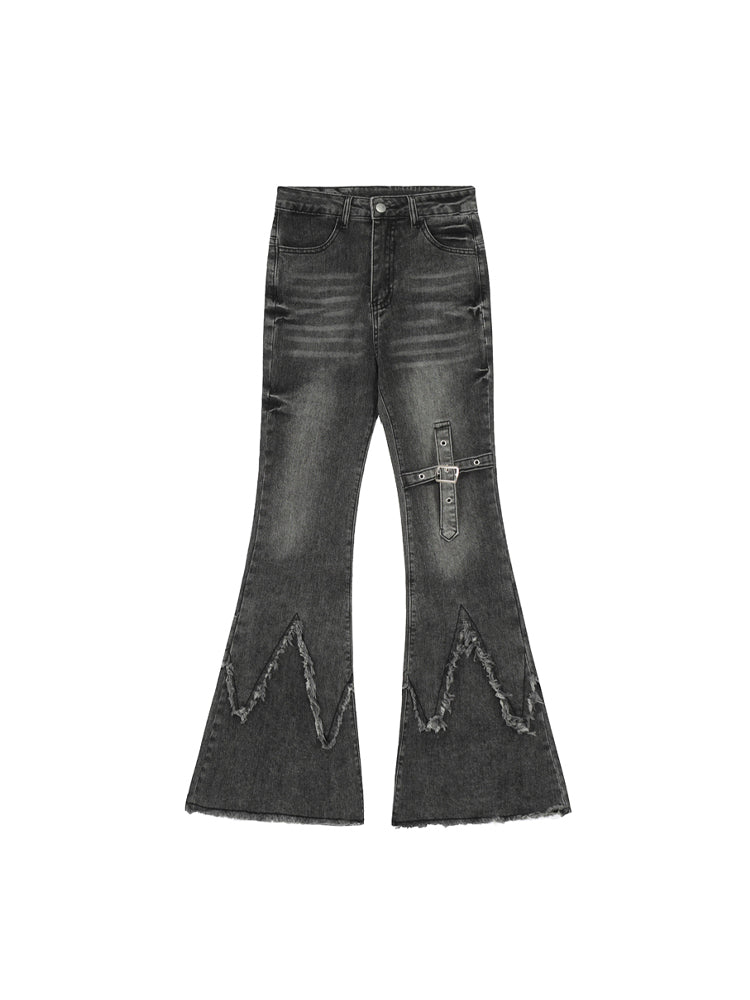 クロスバックル×フリンジ ギャルフレアパンツ