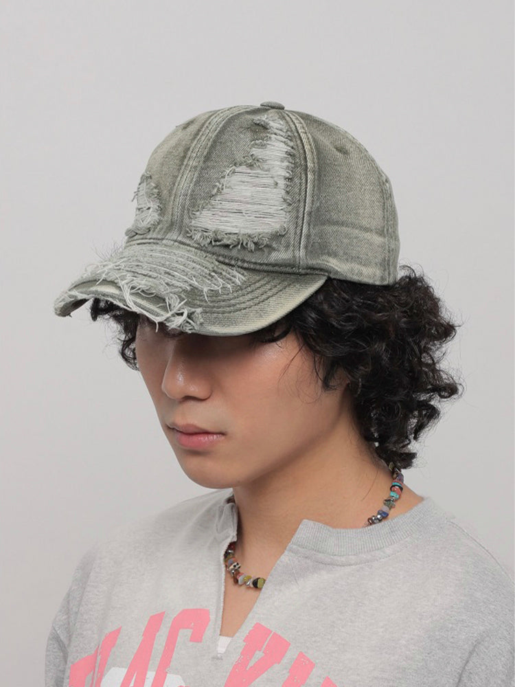 ダメージ加工ヴィンテージデニムキャップ