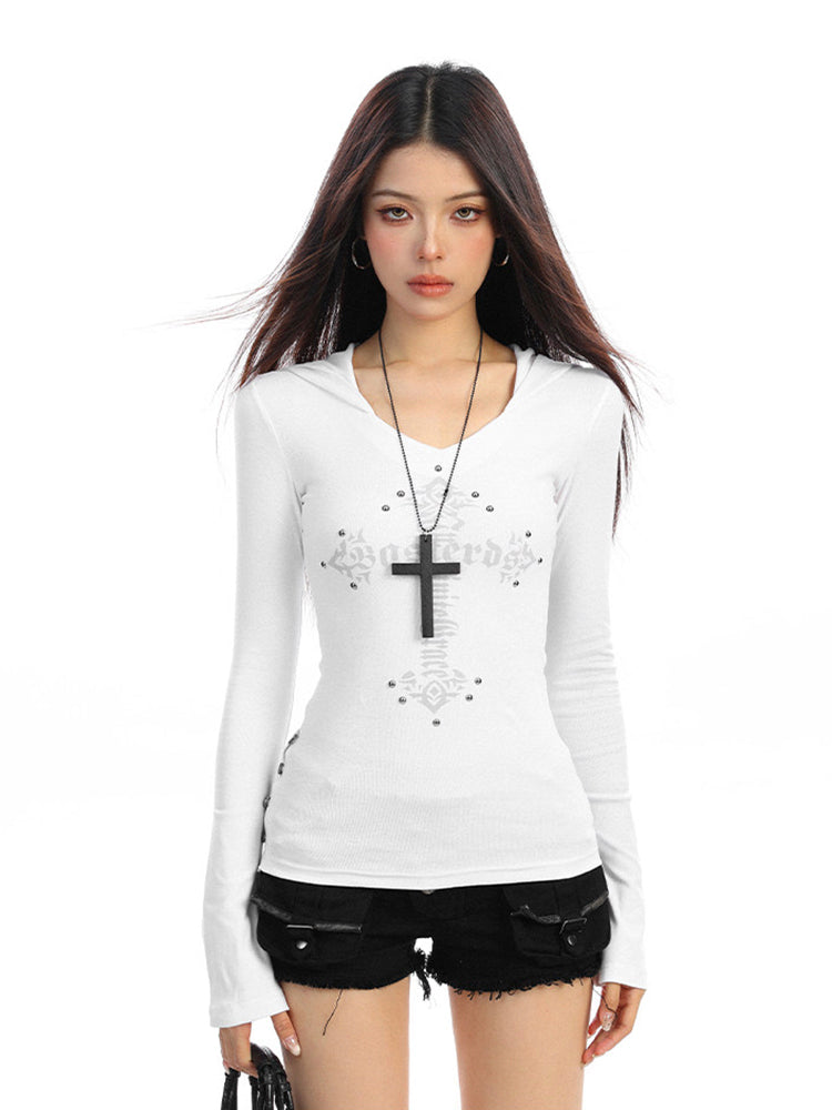 クロスプリント スタッズ付き フードロンT