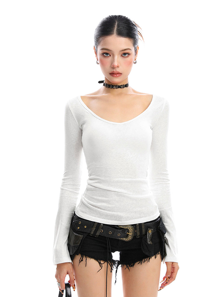 無地Vネックロングスリーブカットソー