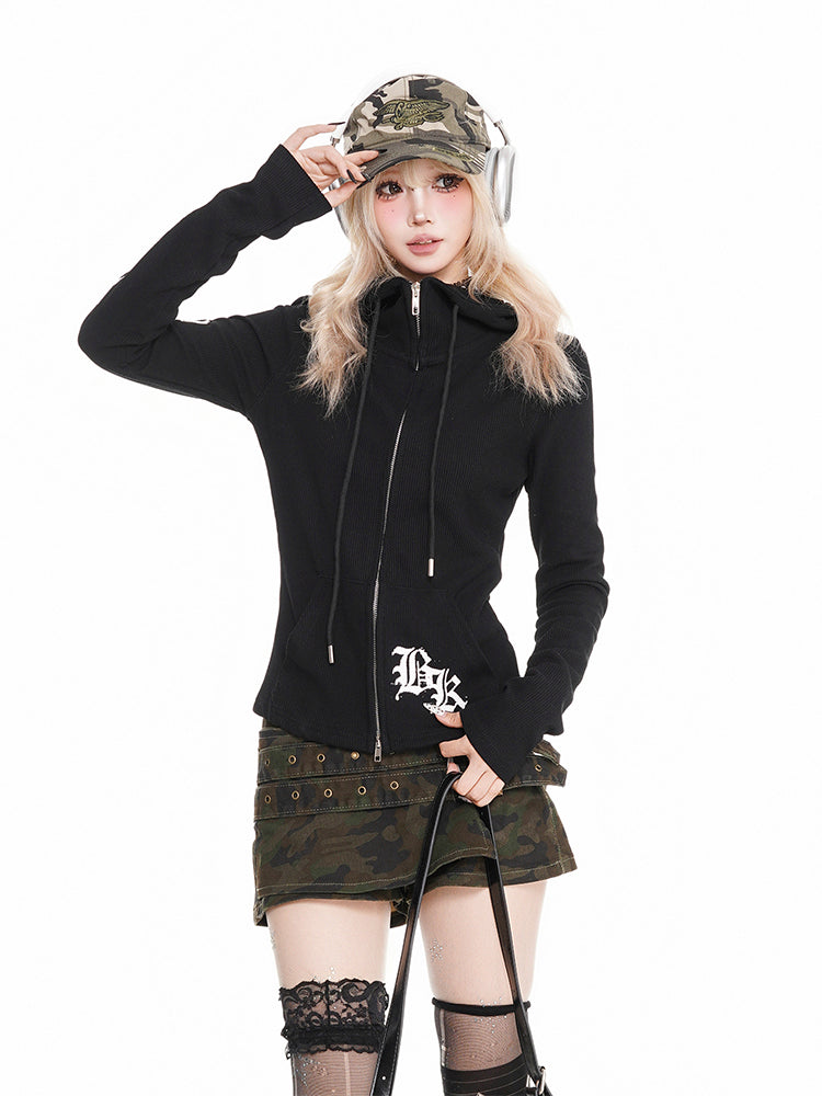 パンクプリントダブルジップフーディ