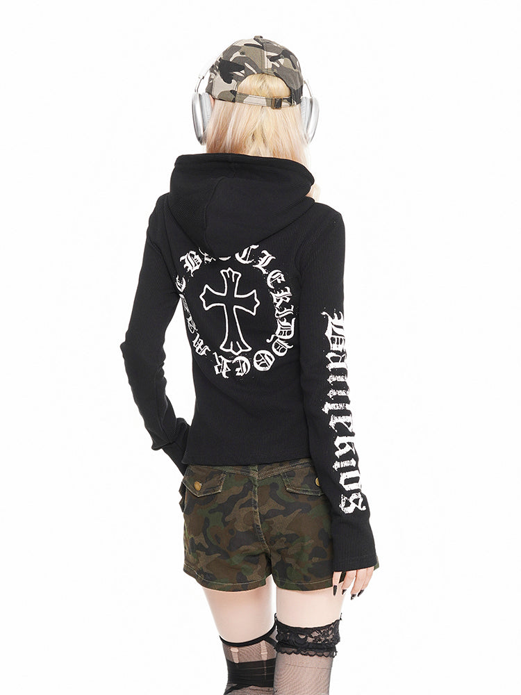 パンクプリントダブルジップフーディ