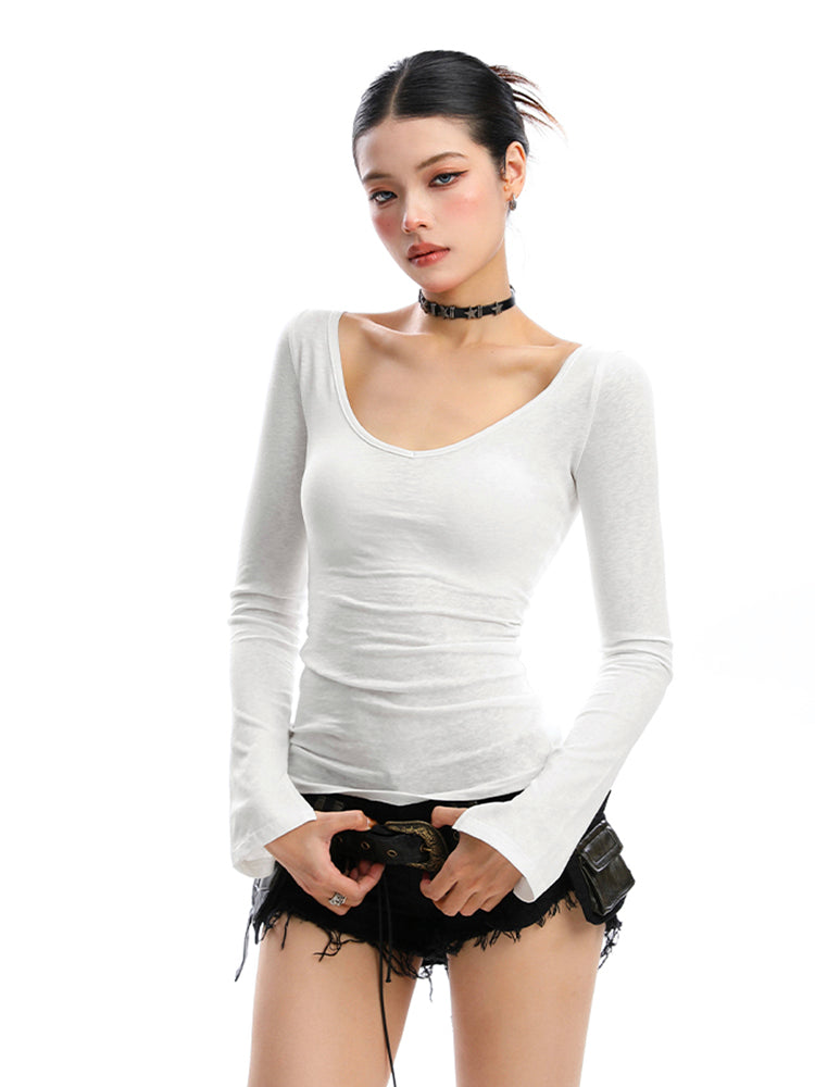 無地Vネックロングスリーブカットソー