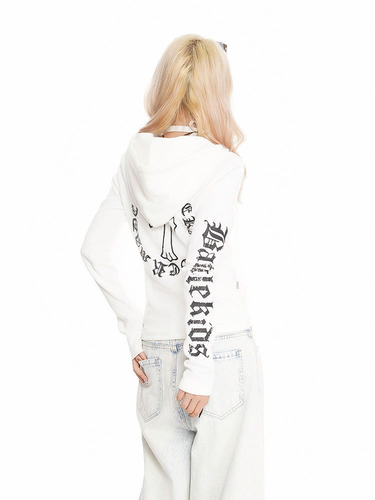 パンクプリントダブルジップフーディ