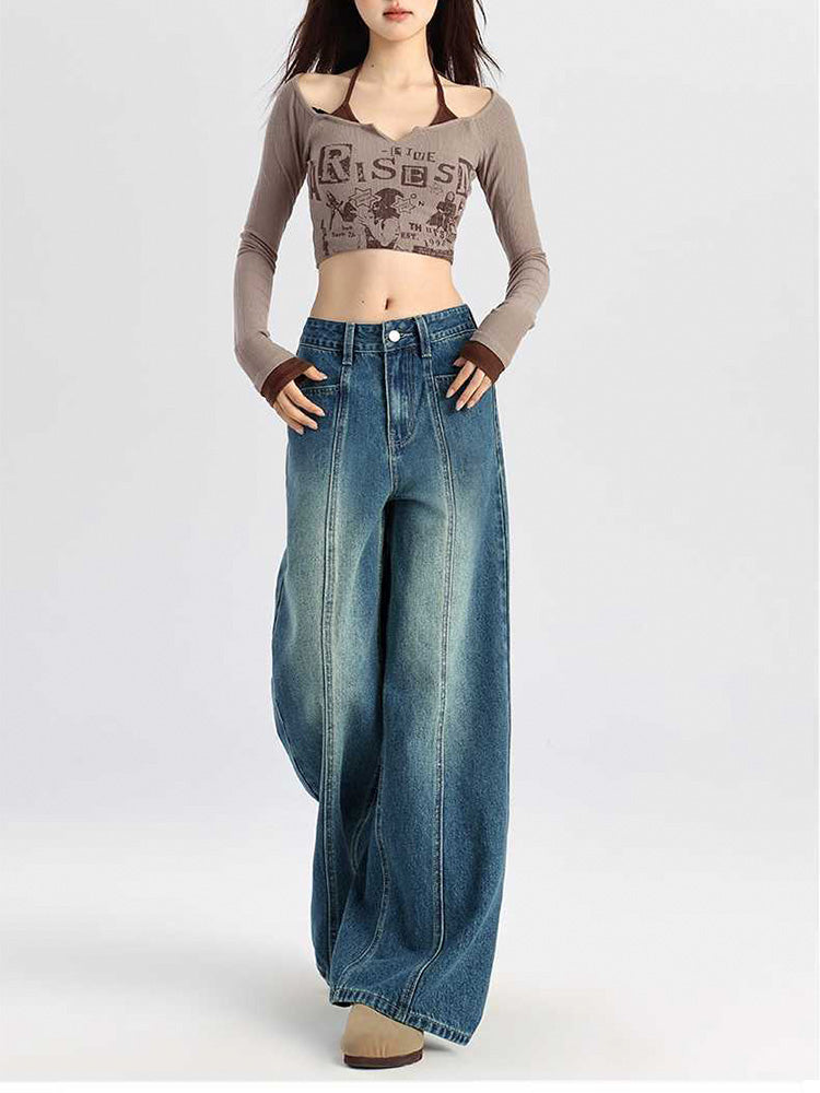 Drawstring wide leg jeans