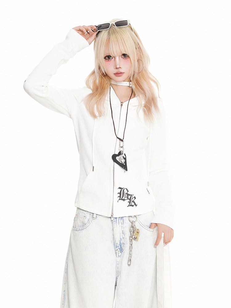 パンクプリントダブルジップフーディ