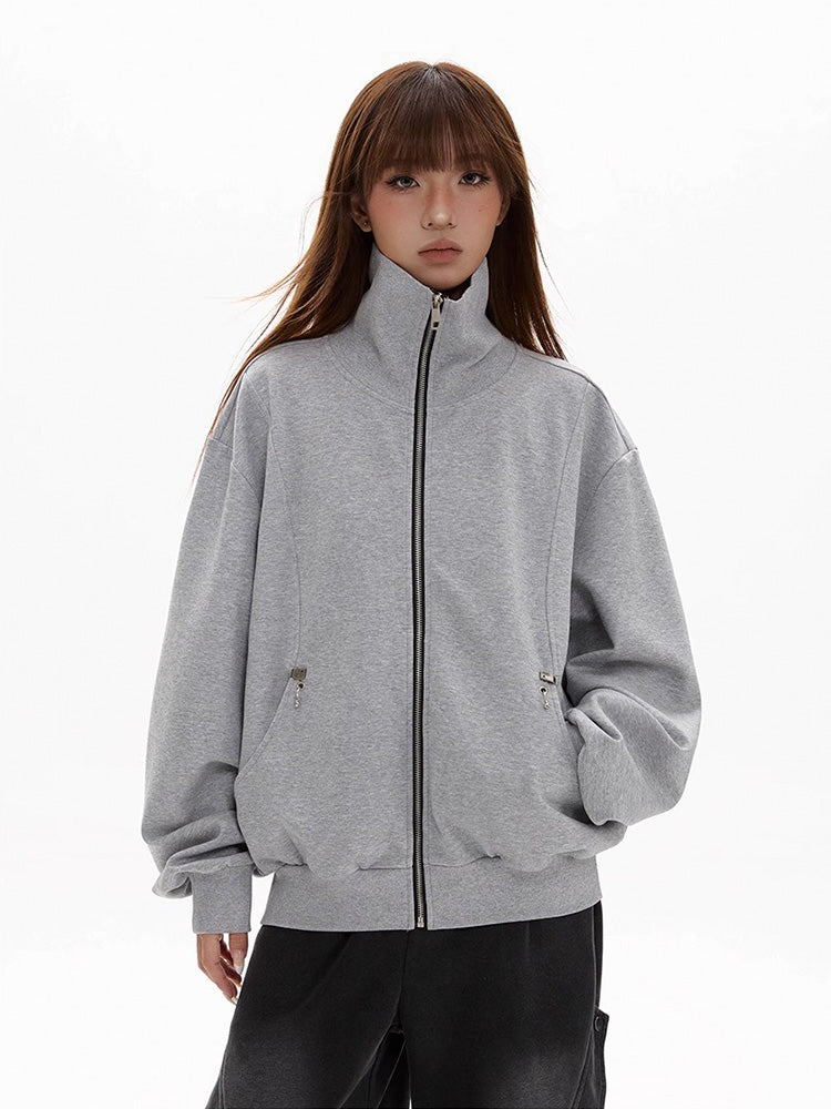 Stand collar sweat jacket