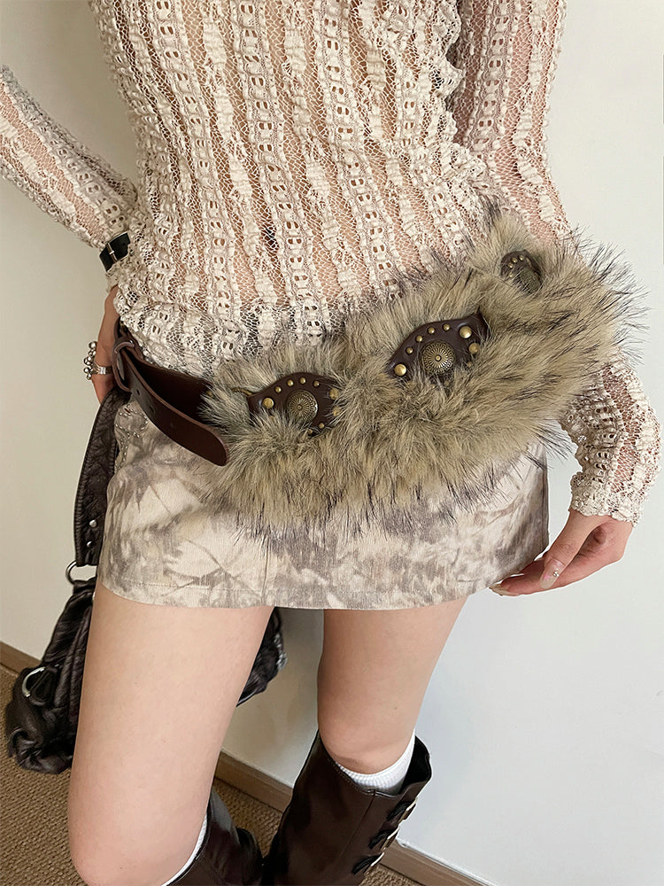 Y2Kギャルファーパッチスタッズベルト