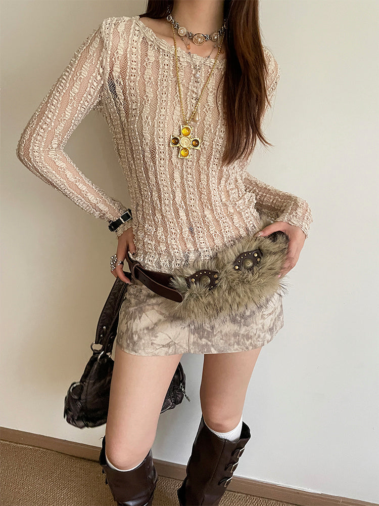 Y2Kギャルファーパッチスタッズベルト