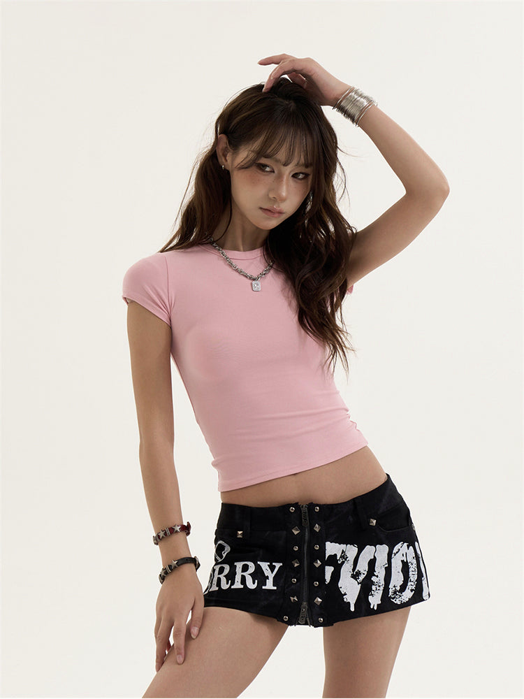 バックレースアップ無地Tシャツ