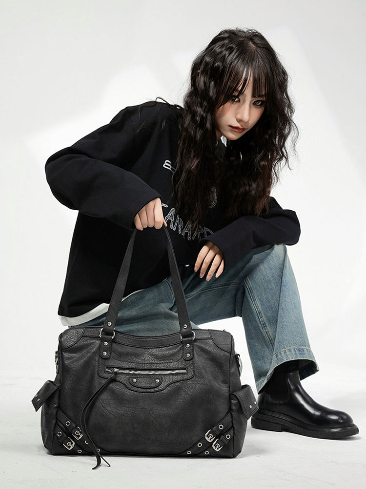 スタッズアクセント ヴィンテージライク 2WAYトートバッグ