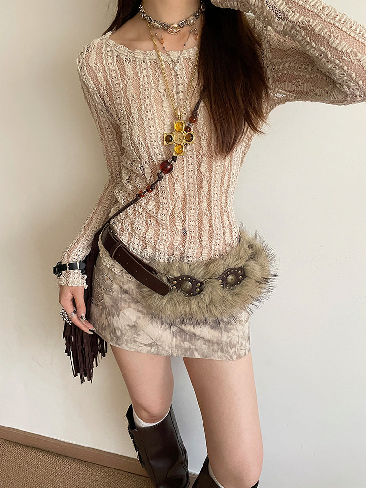 Y2Kギャルファーパッチスタッズベルト