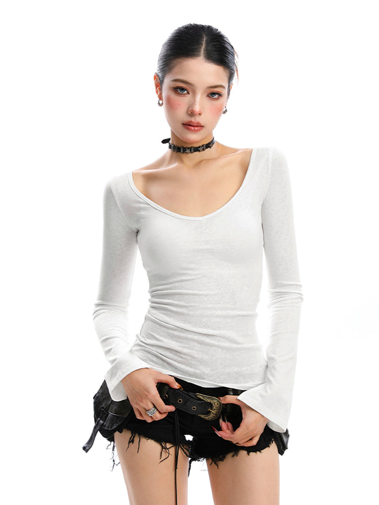 無地Vネックロングスリーブカットソー