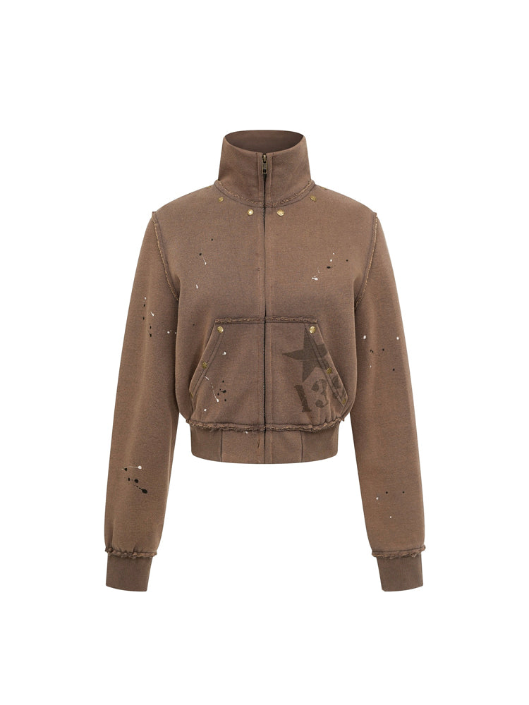 スタッズ付きショート丈パーカー