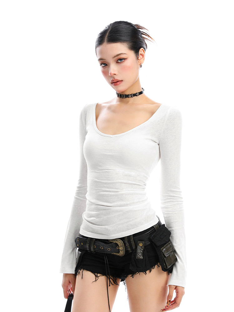 無地Vネックロングスリーブカットソー