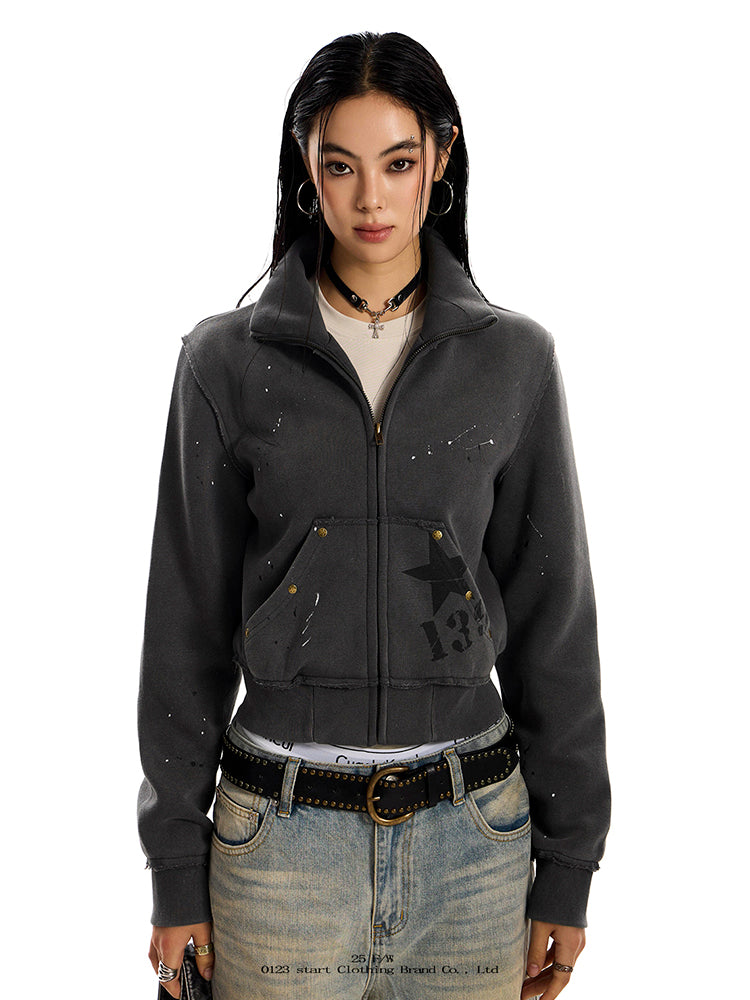 スタッズ付きショート丈パーカー