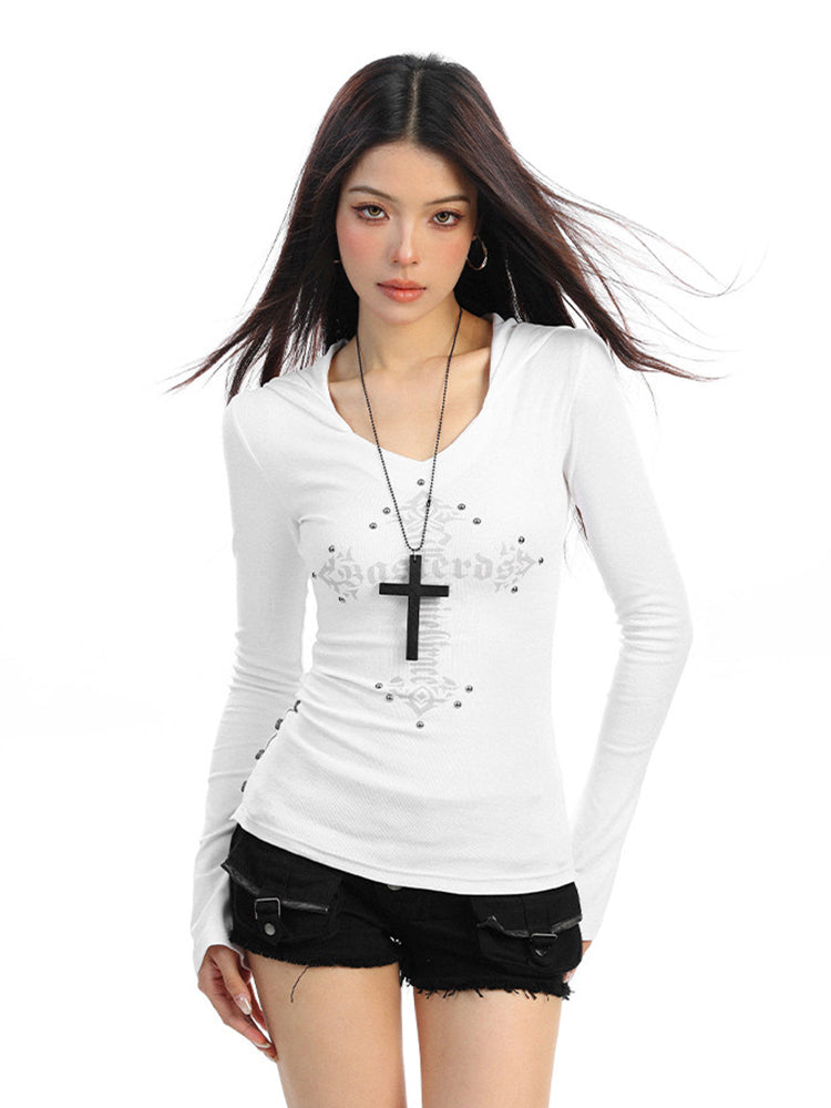 クロスプリント スタッズ付き フードロンT