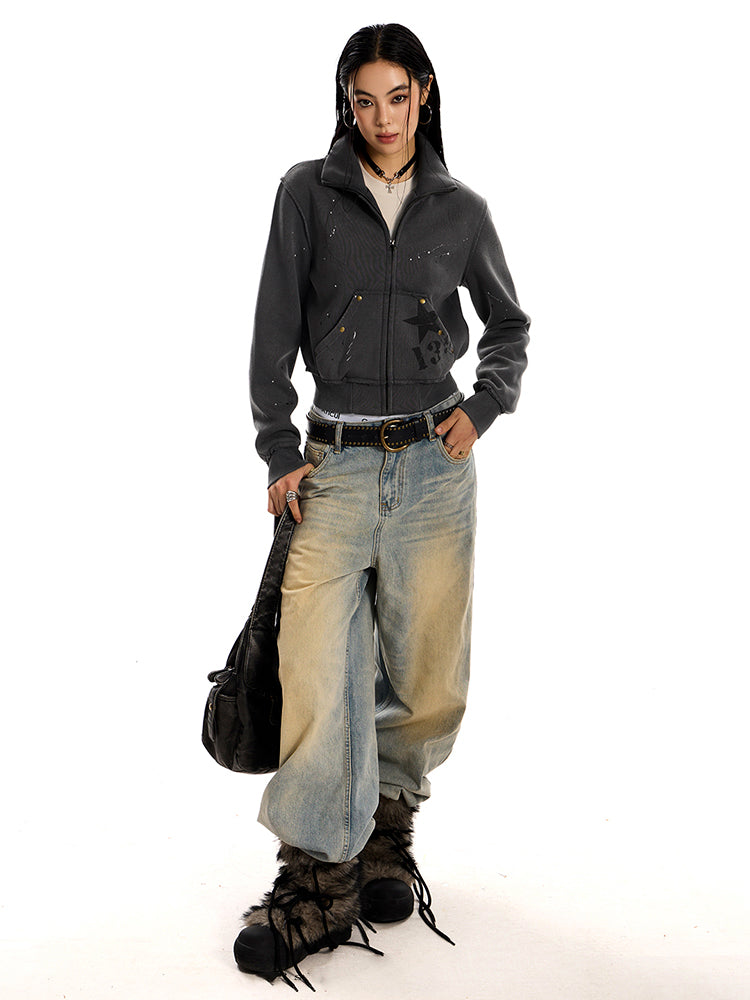 スタッズ付きショート丈パーカー