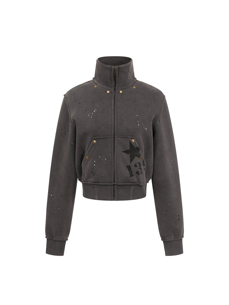 スタッズ付きショート丈パーカー